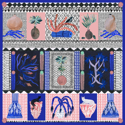 Greek Pattern Botanical Scene
