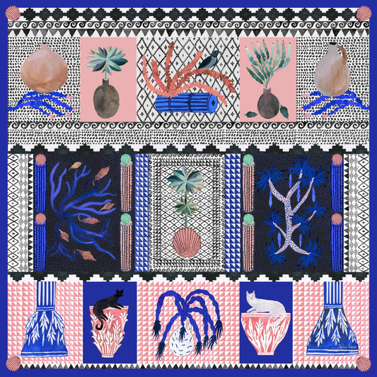 Greek Pattern Botanical Scene