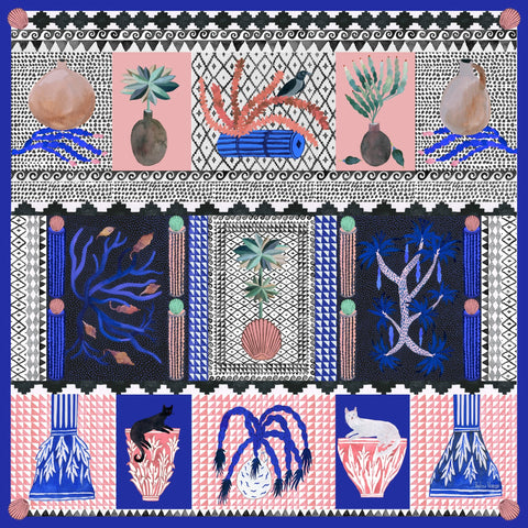 Greek Pattern Botanical Scene