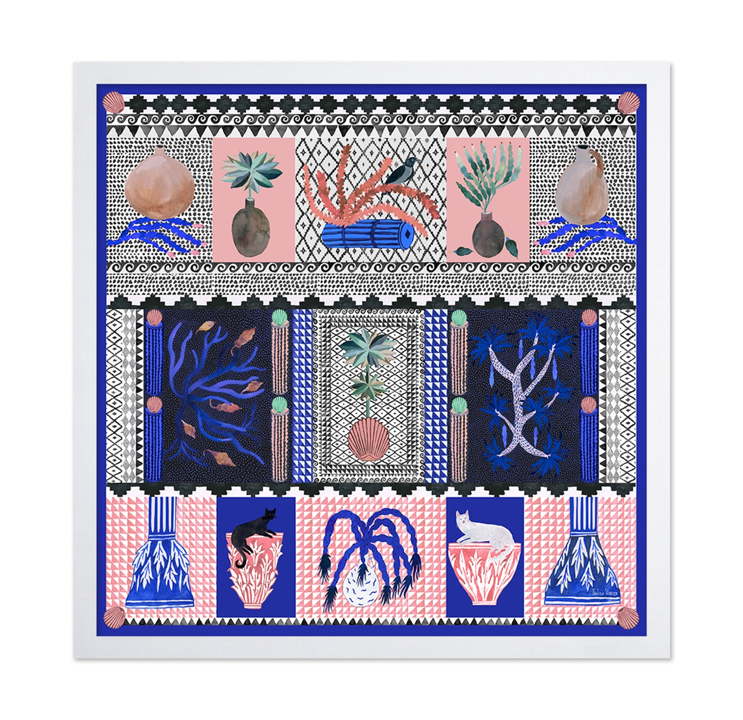 Greek Pattern Botanical Scene