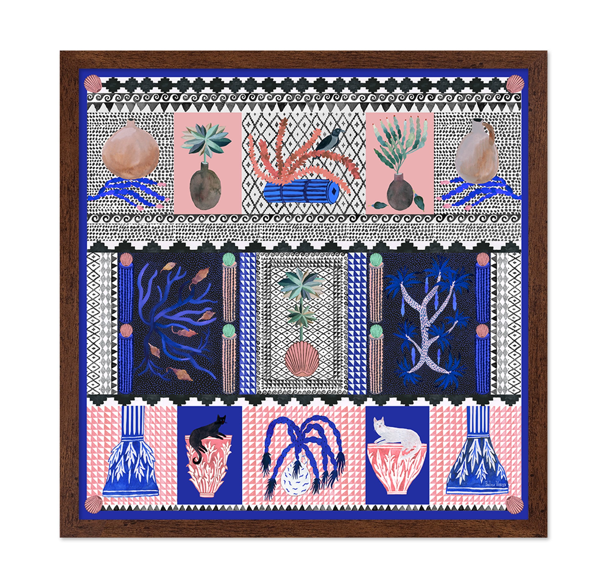 Greek Pattern Botanical Scene