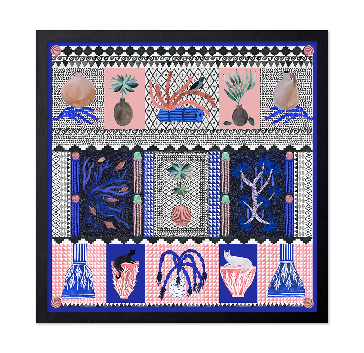 Greek Pattern Botanical Scene