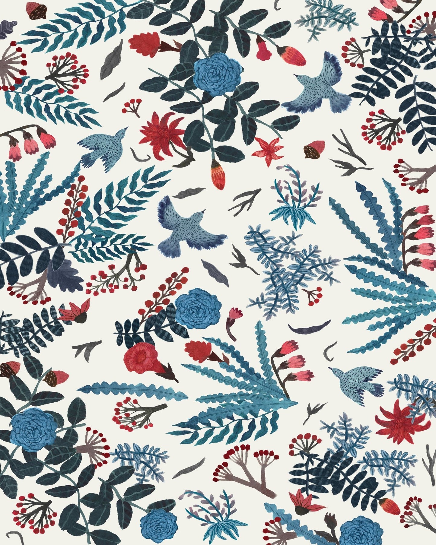 Blue Bird Floral Pattern