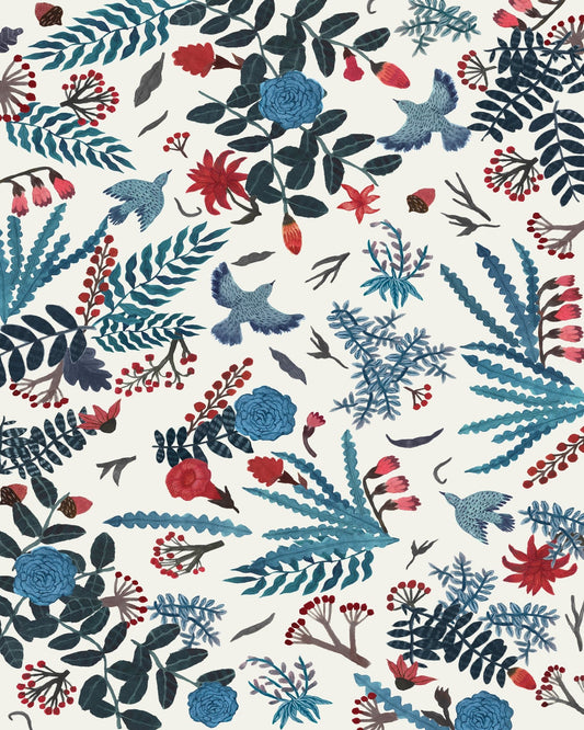 Blue Bird Floral Pattern