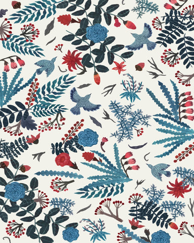 Blue Bird Floral Pattern