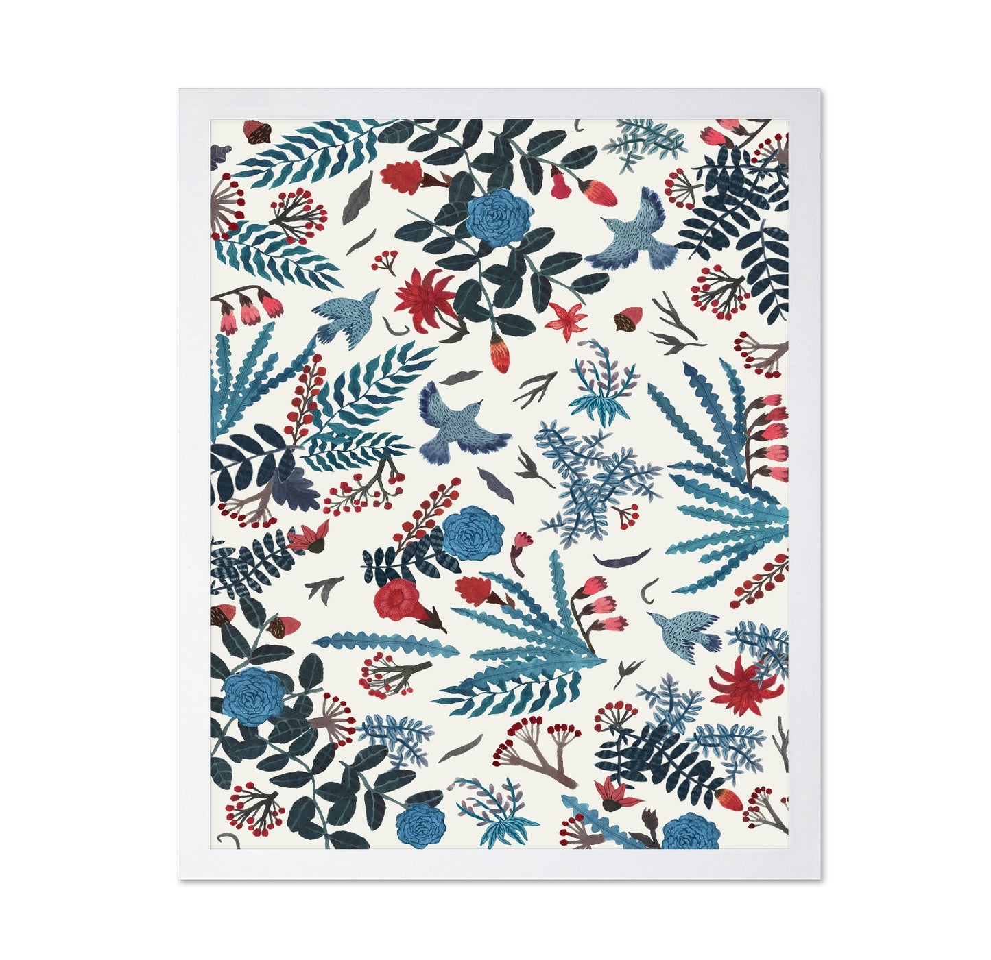 Blue Bird Floral Pattern