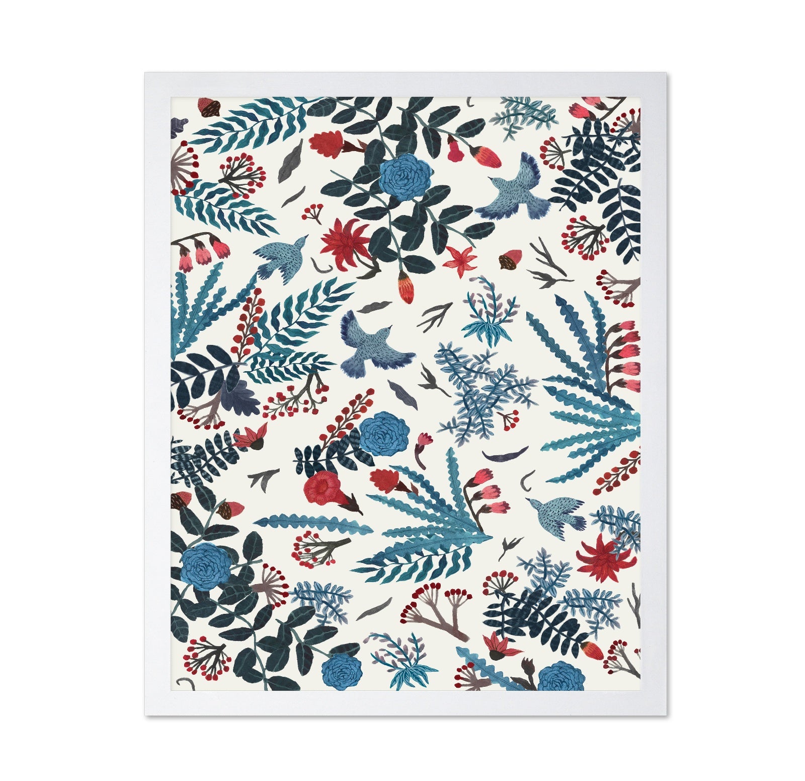 Blue Bird Floral Pattern