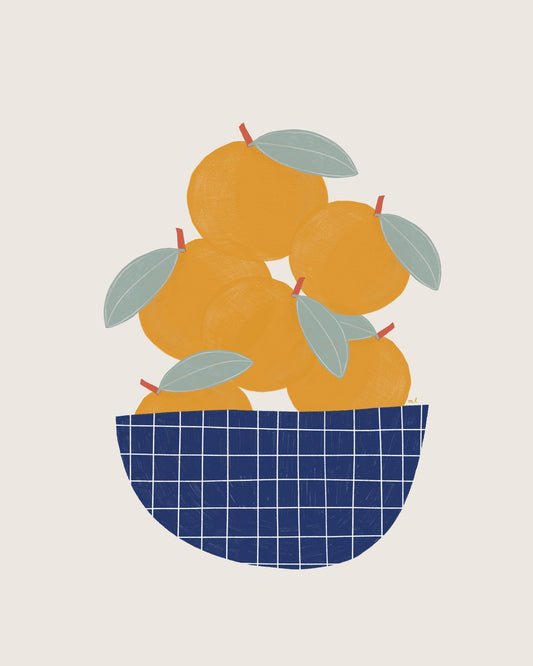 Oranges In Blue Bowl