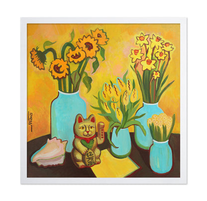 Lucky Cat Floral Scene