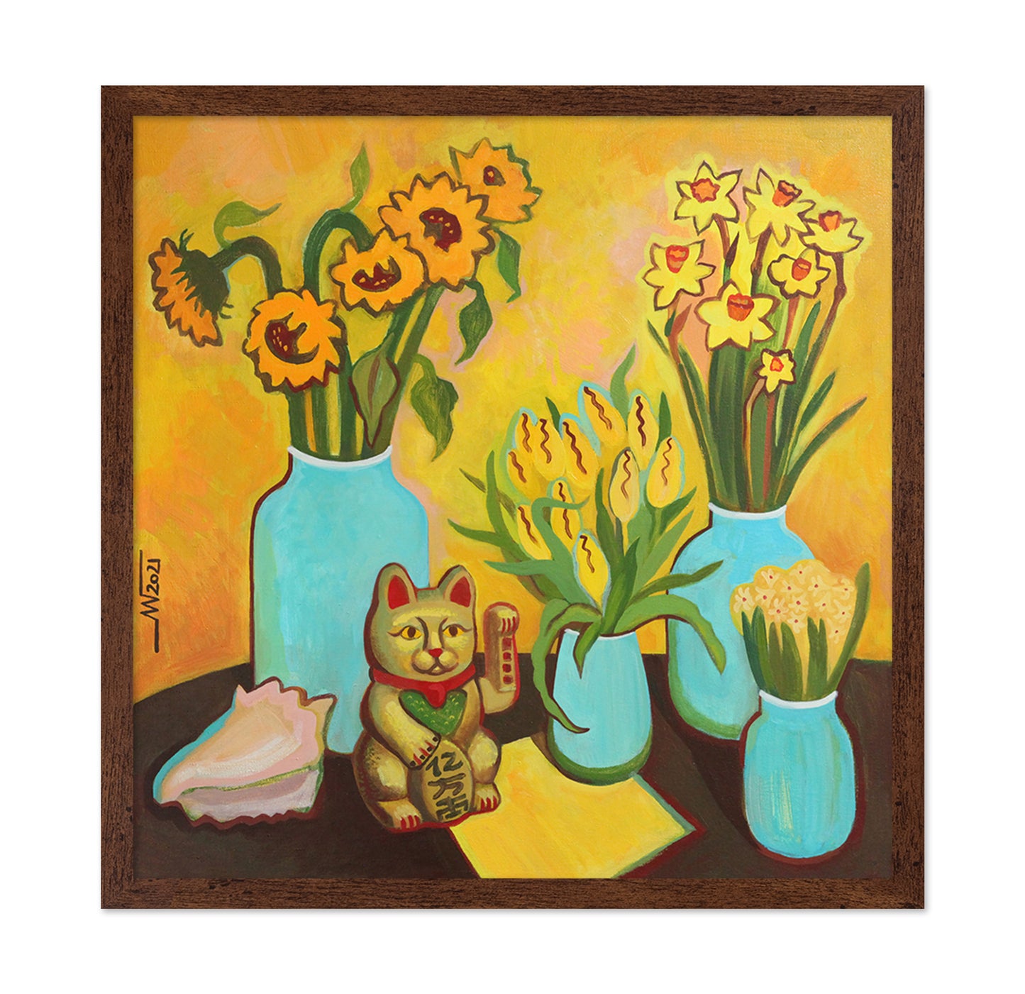 Lucky Cat Floral Scene