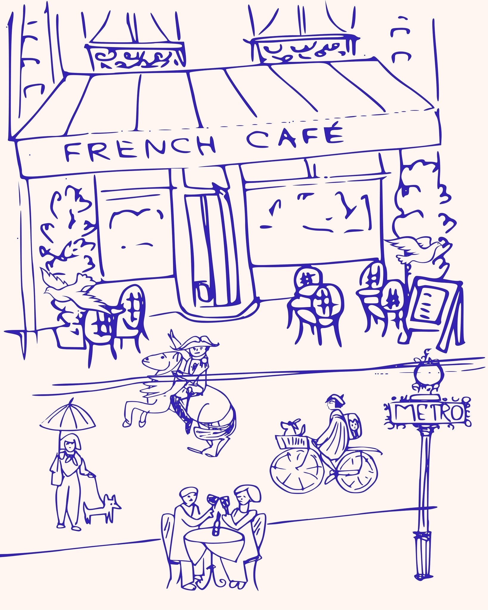 French Cafe Line Drawing
