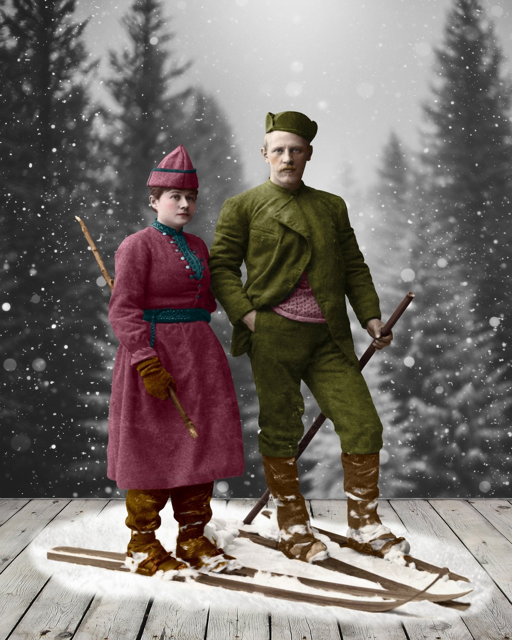 Vintage Winter Skiers