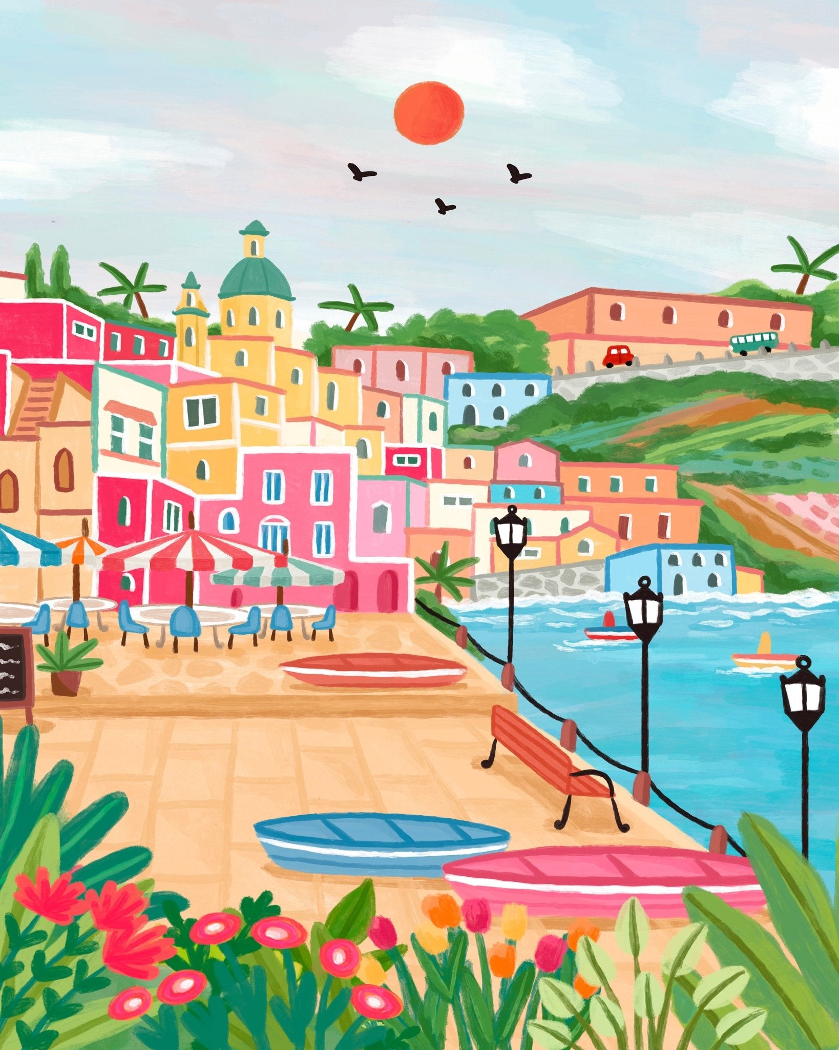 Procida Harbor Colors