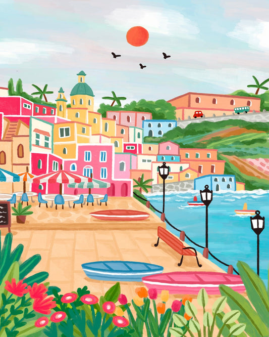 Procida Harbor Colors
