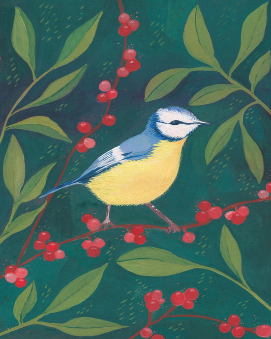 Blue Tit Berry Branch