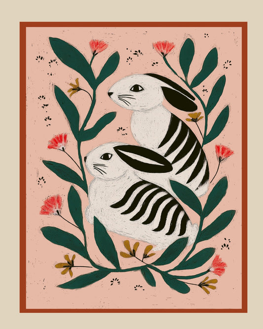 Floral Hare Pair