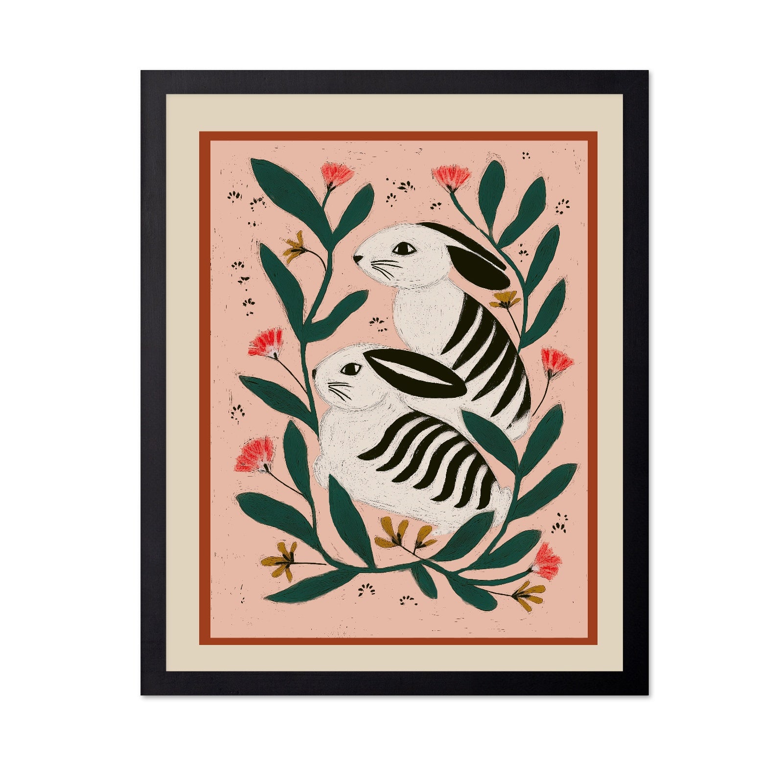 Floral Hare Pair