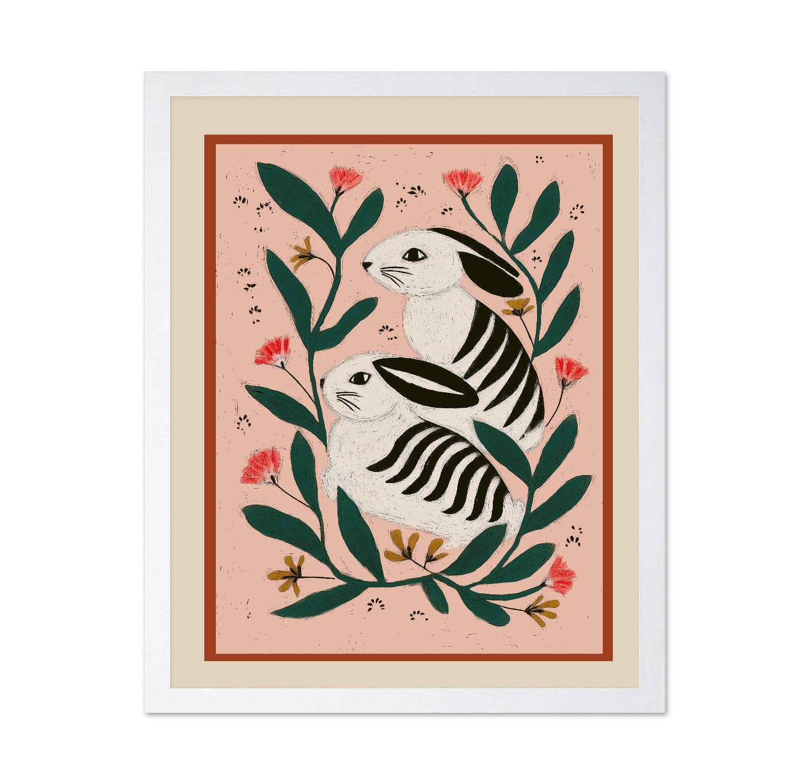 Floral Hare Pair