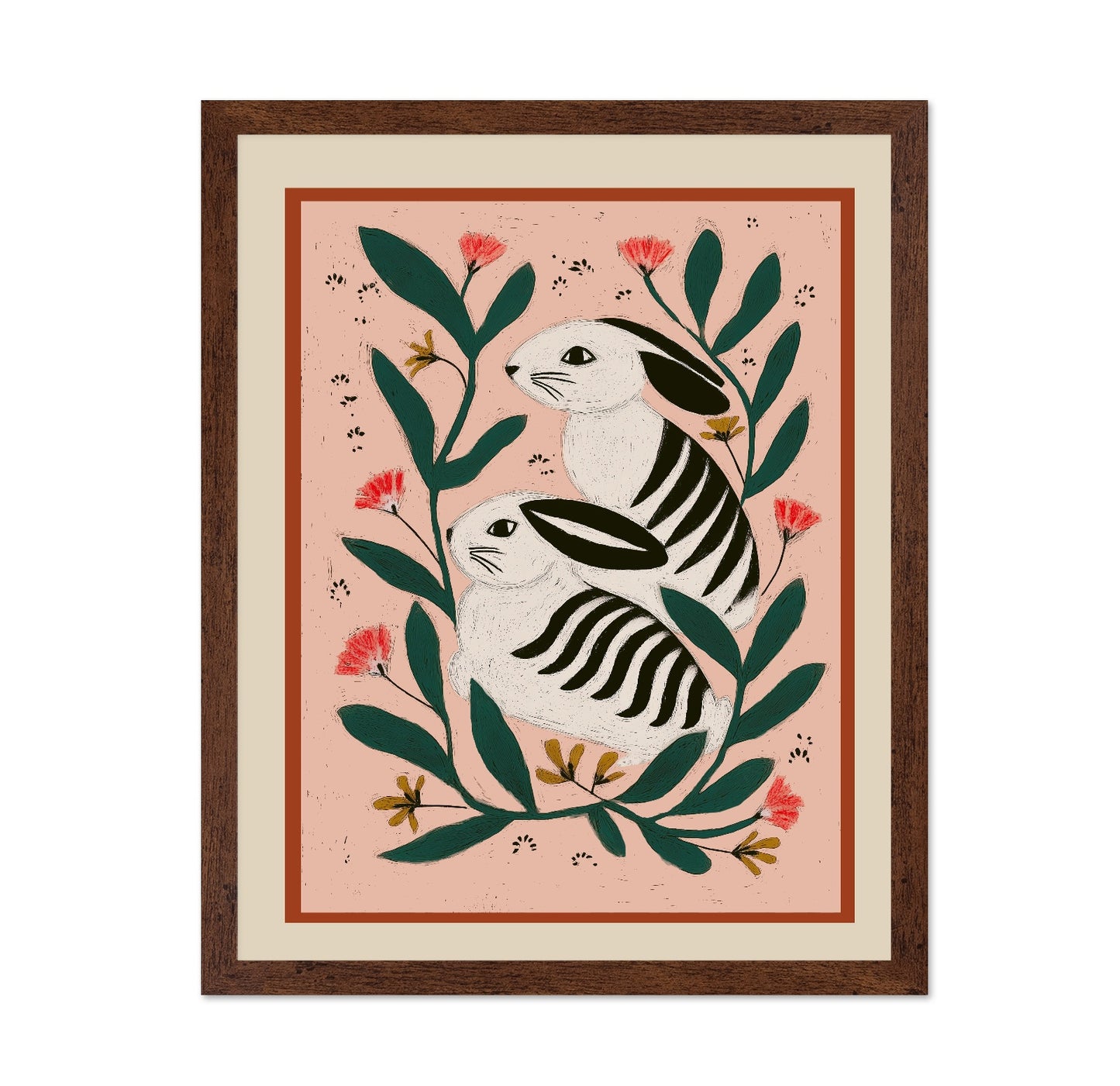 Floral Hare Pair