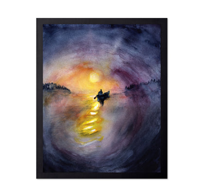 Moonlit Rowboat Watercolor