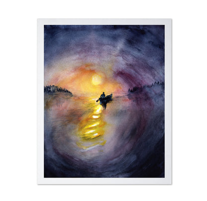 Moonlit Rowboat Watercolor