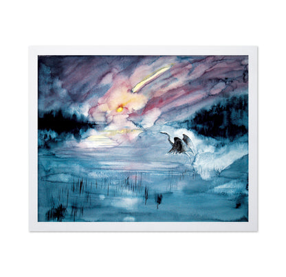 Blue Abstract Bird Watercolor
