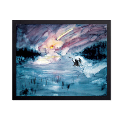 Blue Abstract Bird Watercolor
