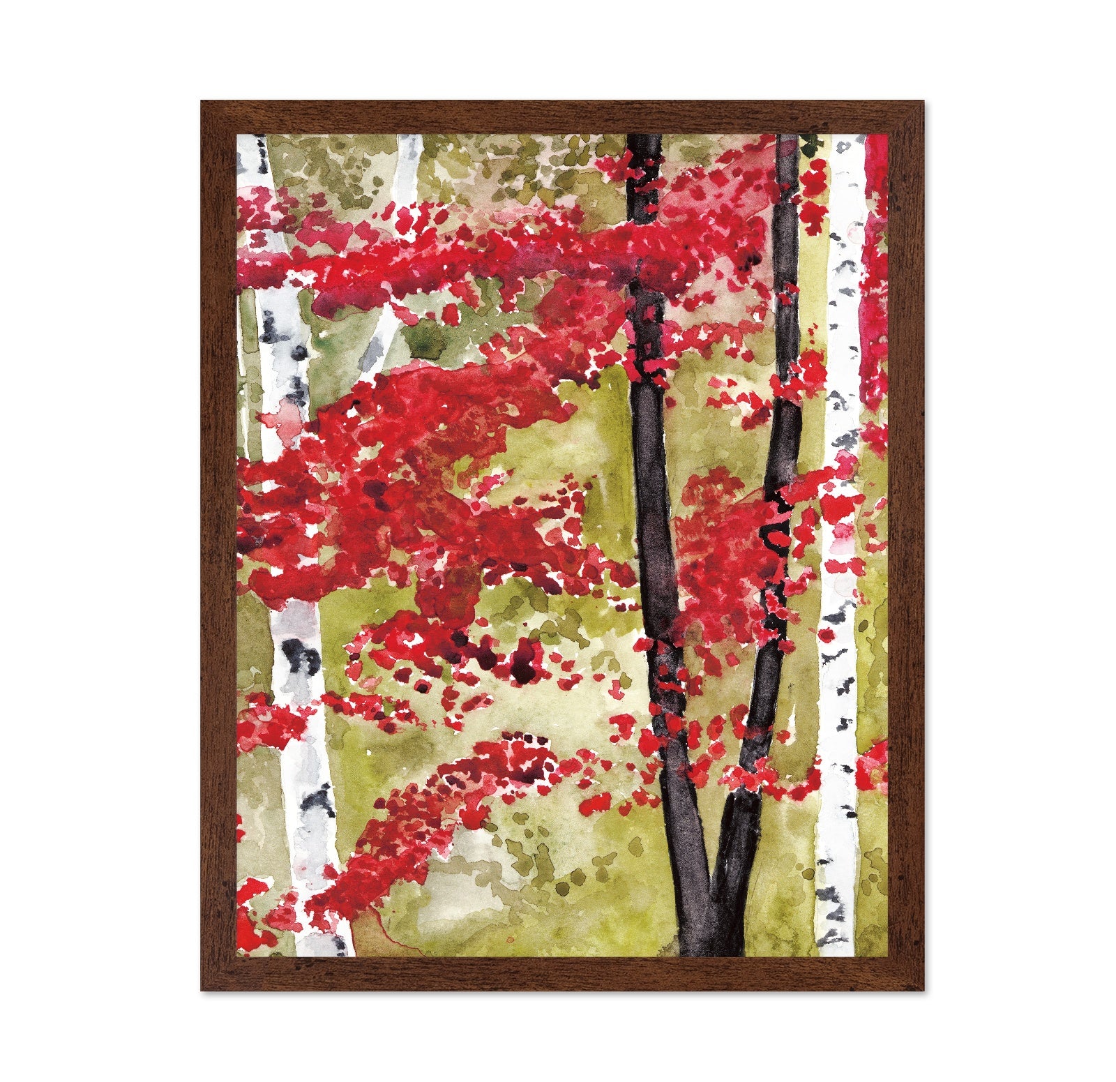 Red Birch Forest Watercolor