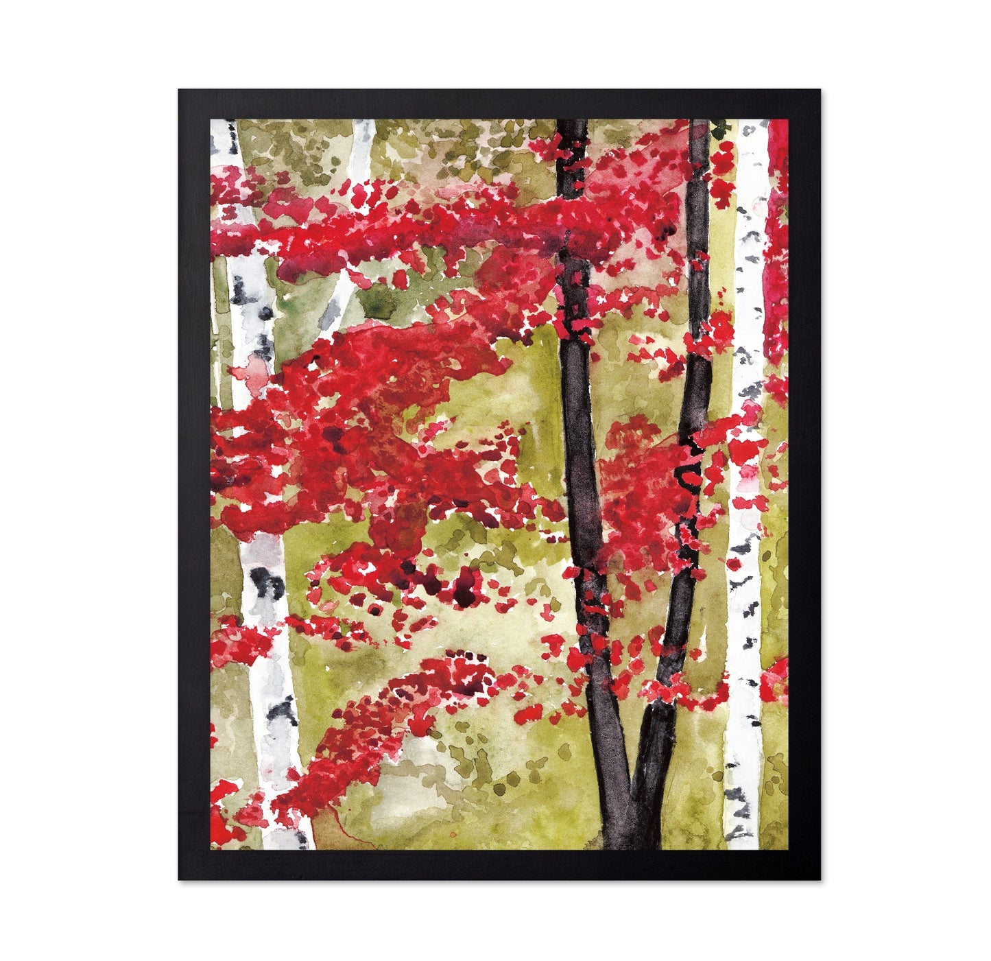 Red Birch Forest Watercolor