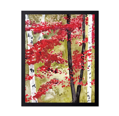 Red Birch Forest Watercolor