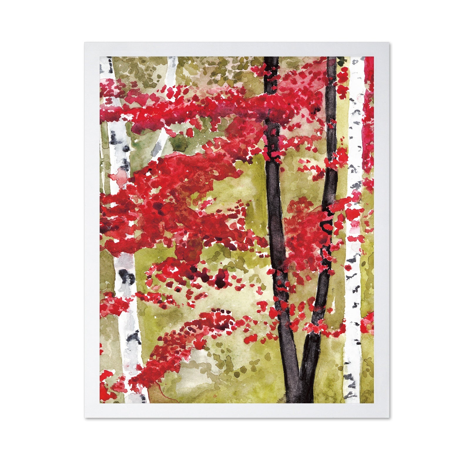 Red Birch Forest Watercolor