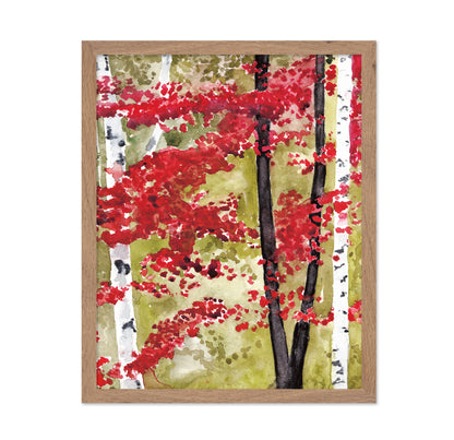 Red Birch Forest Watercolor
