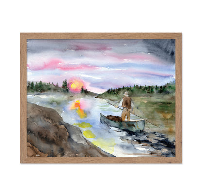 Watercolor Fisherman Landscape
