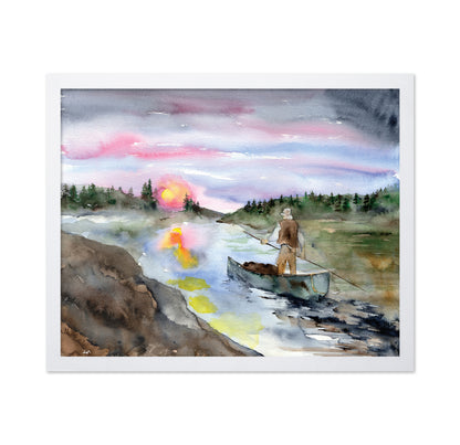 Watercolor Fisherman Landscape