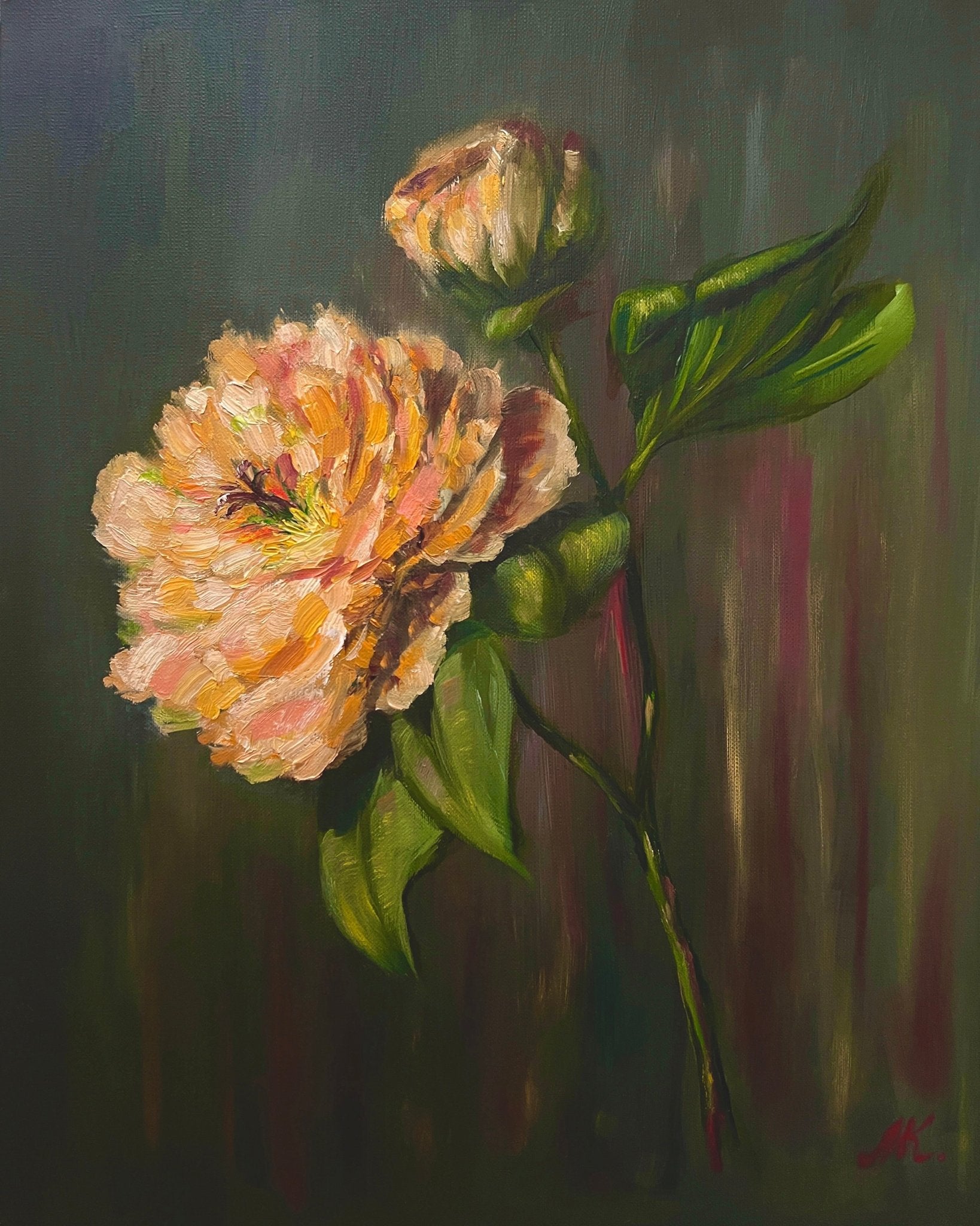 Peach Peony Floral Painting