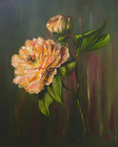 Peach Peony Floral Painting