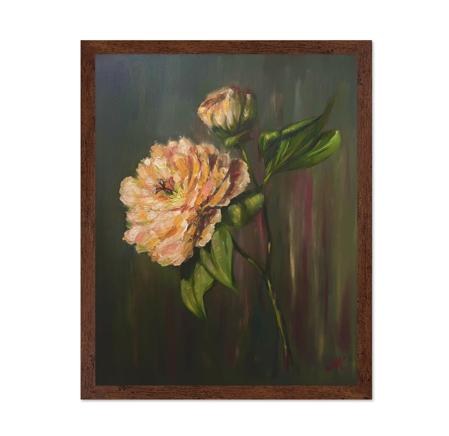 Peach Peony Floral Painting