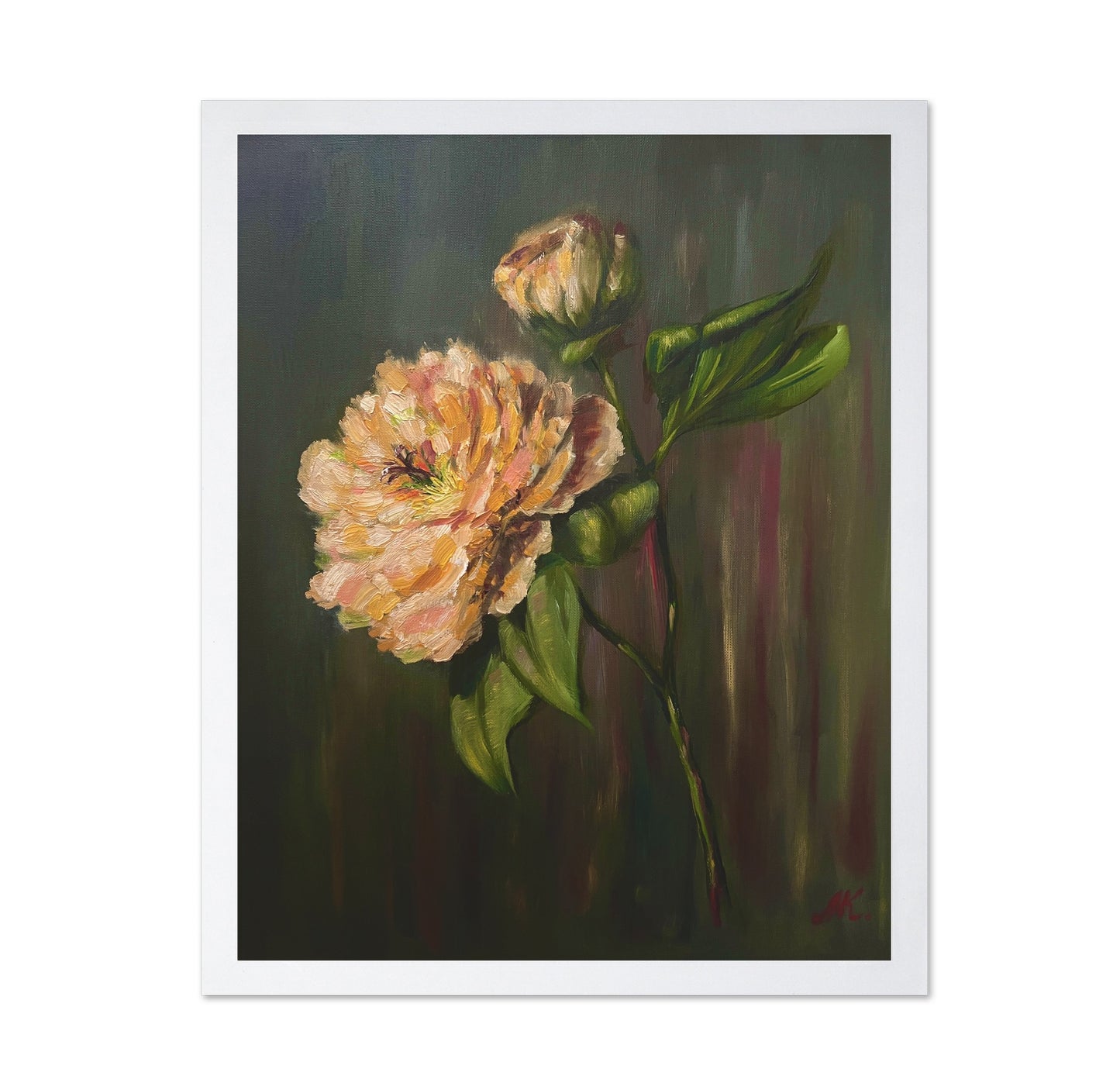 Peach Peony Floral Painting