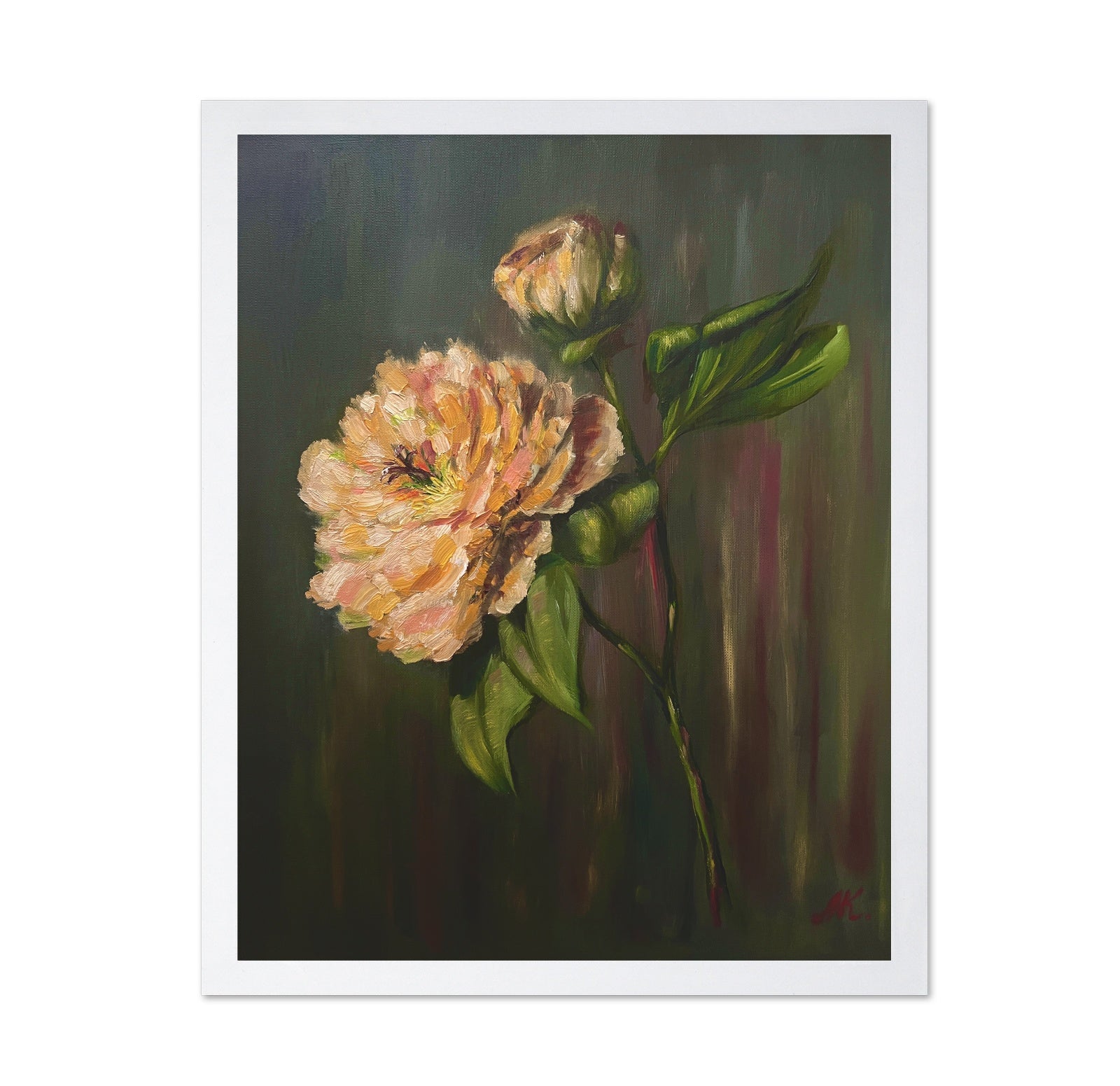 Peach Peony Floral Painting