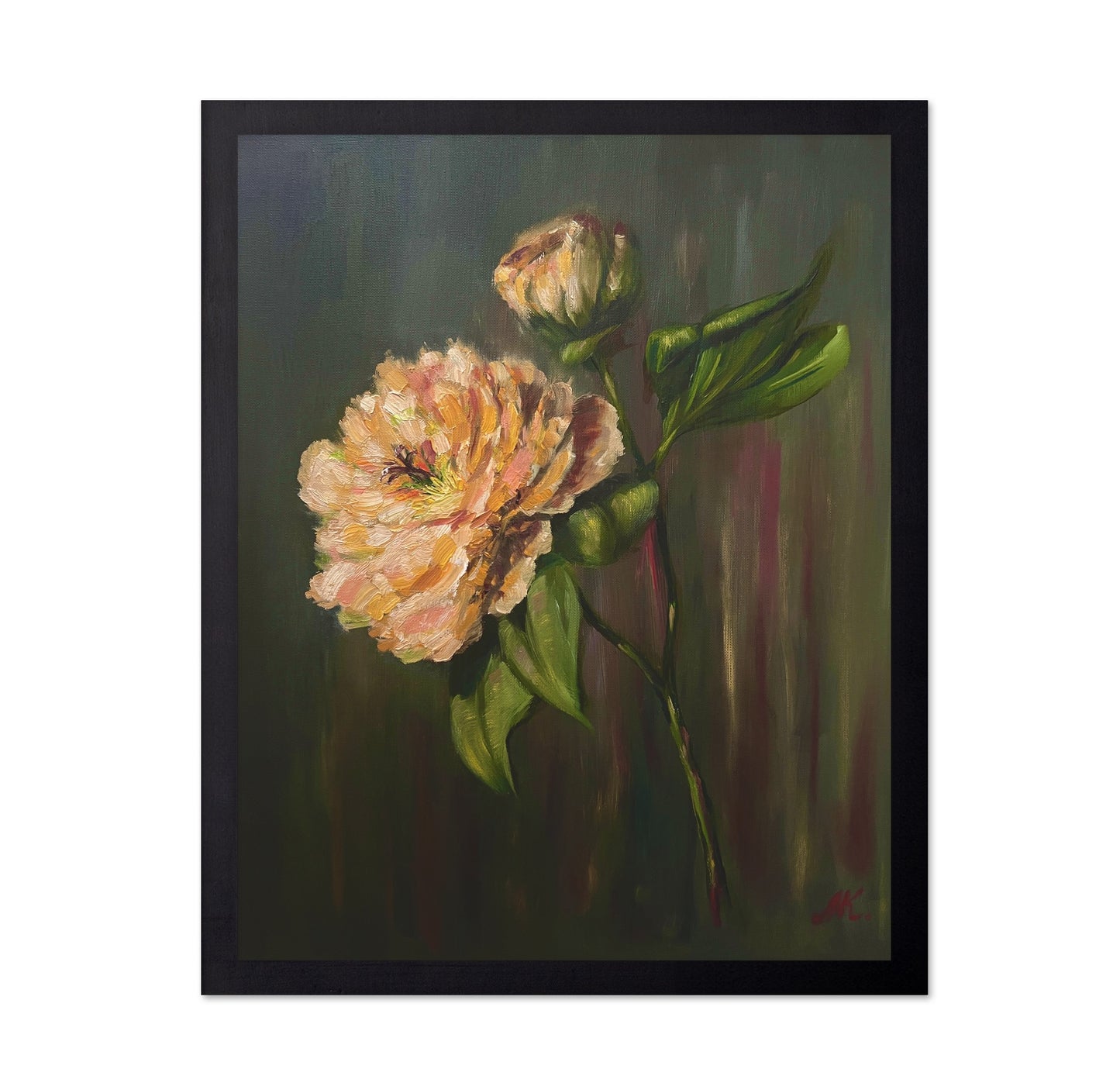 Peach Peony Floral Painting