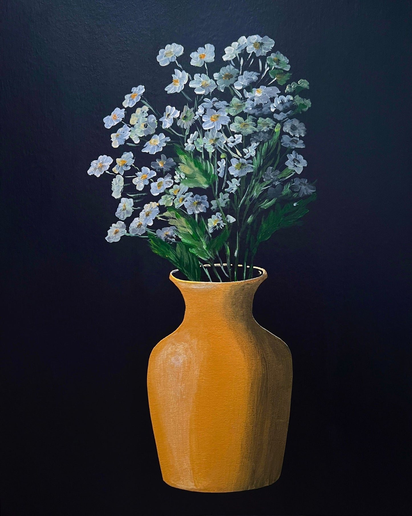 White Flowers Yellow Vase