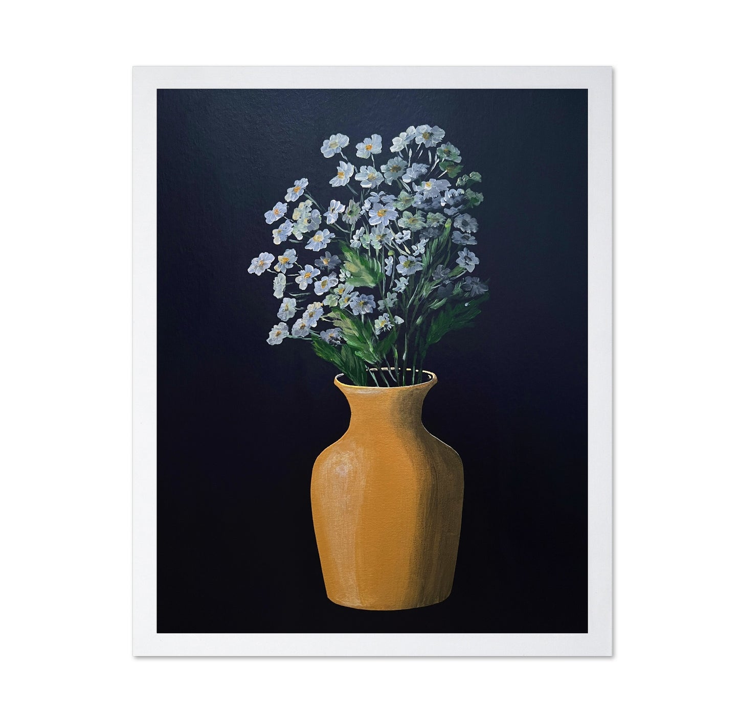White Flowers Yellow Vase