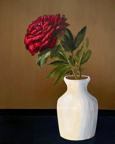 Red Peony White Vase
