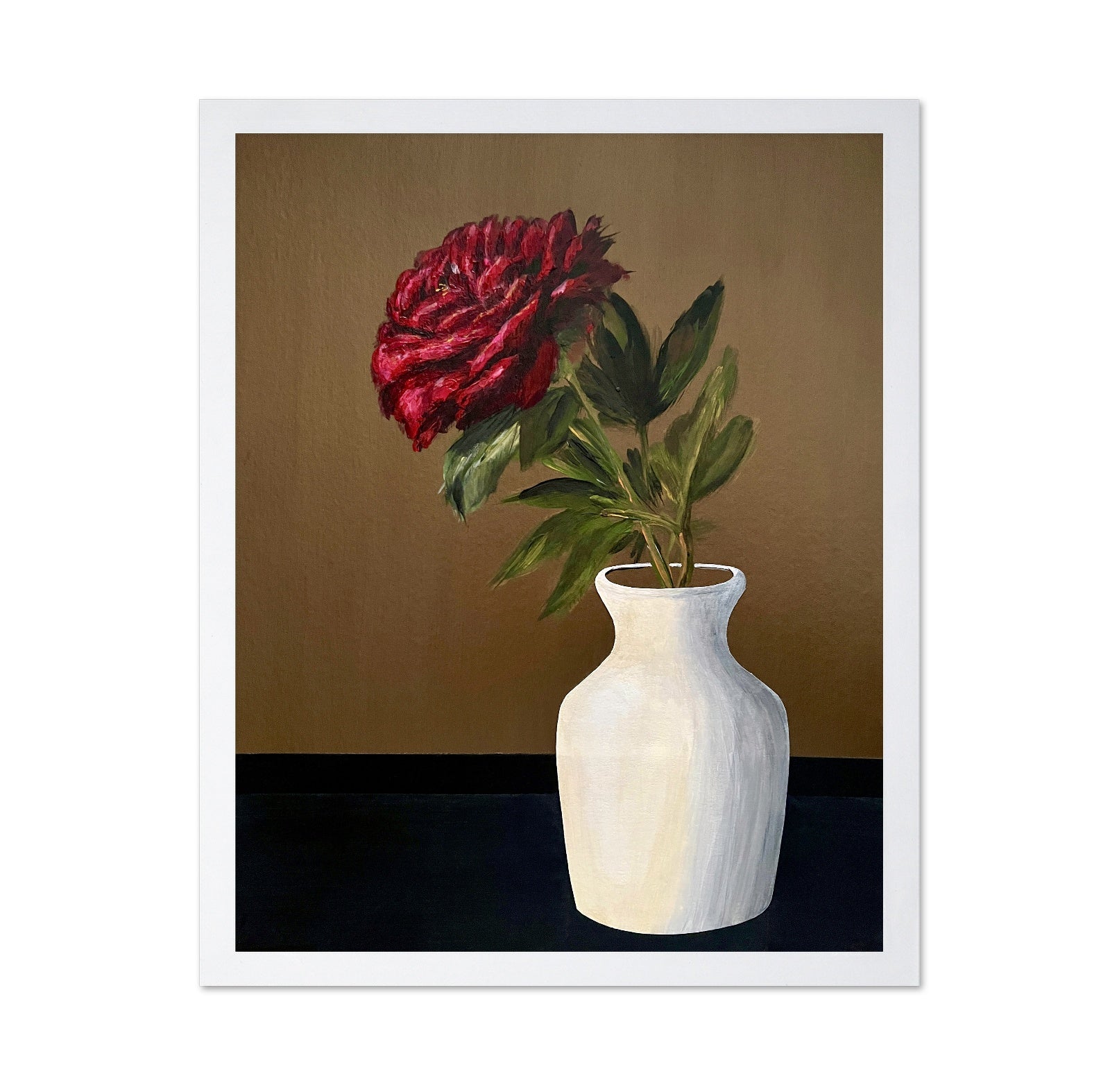 Red Peony White Vase