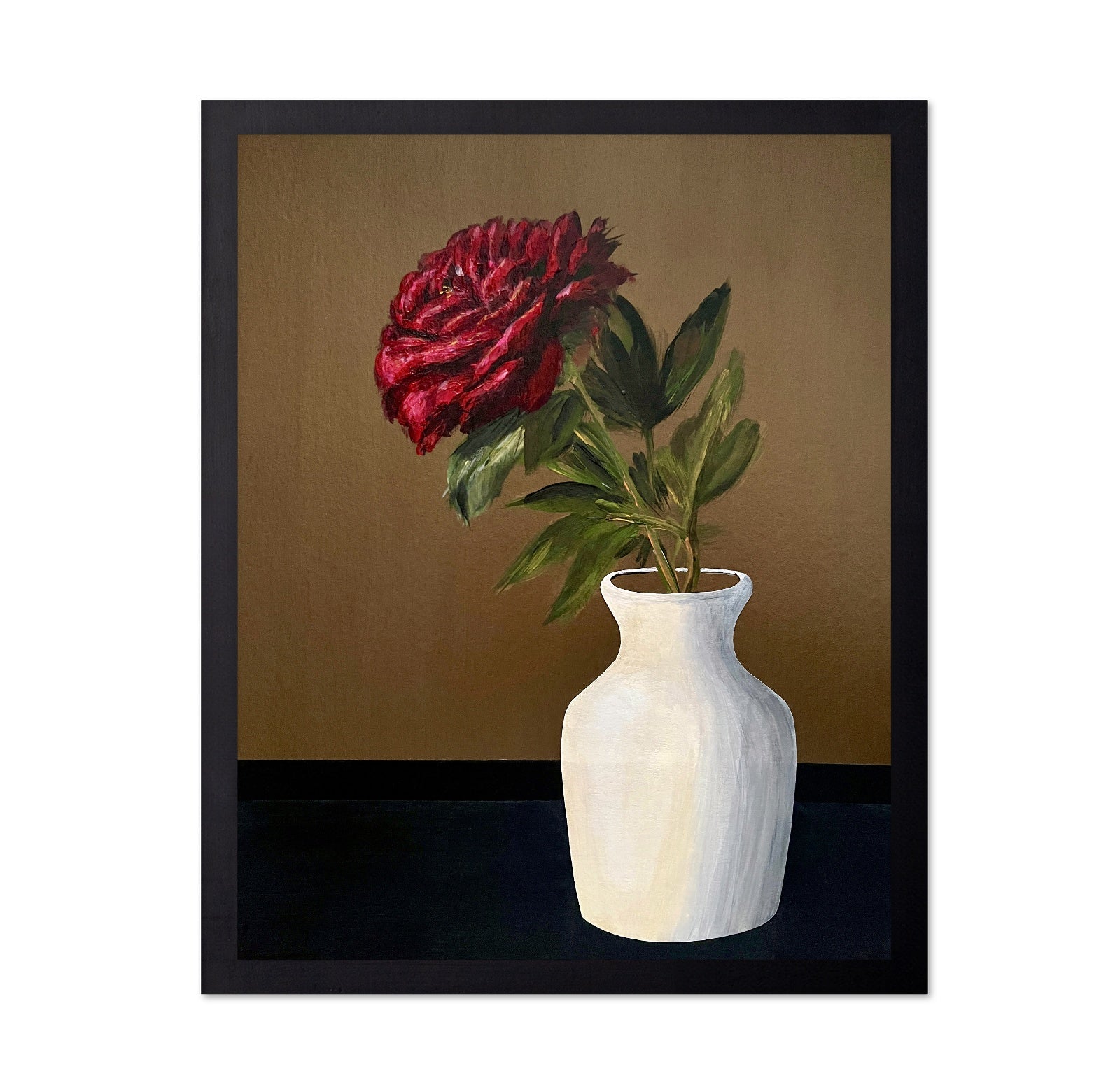 Red Peony White Vase