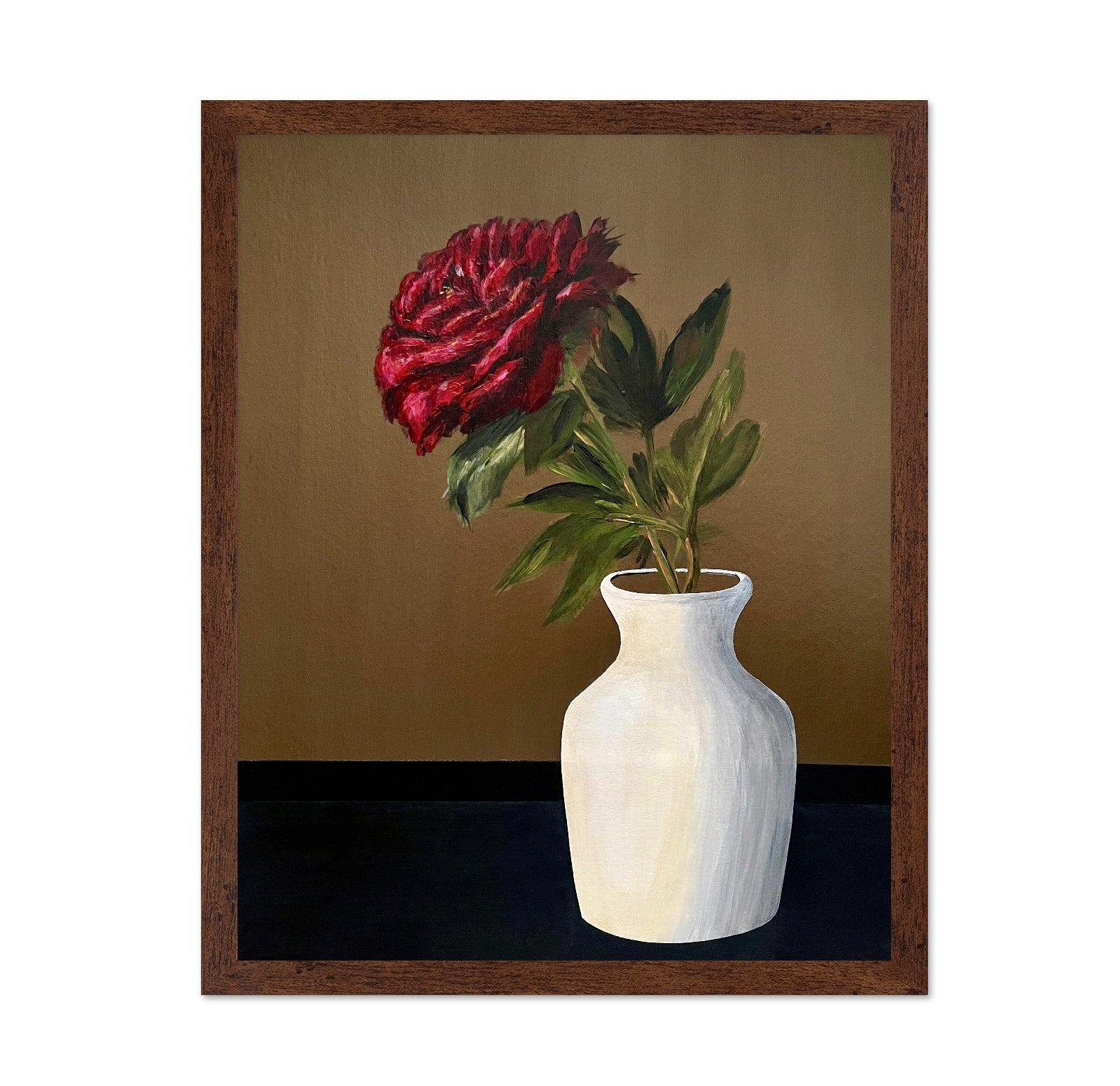 Red Peony White Vase