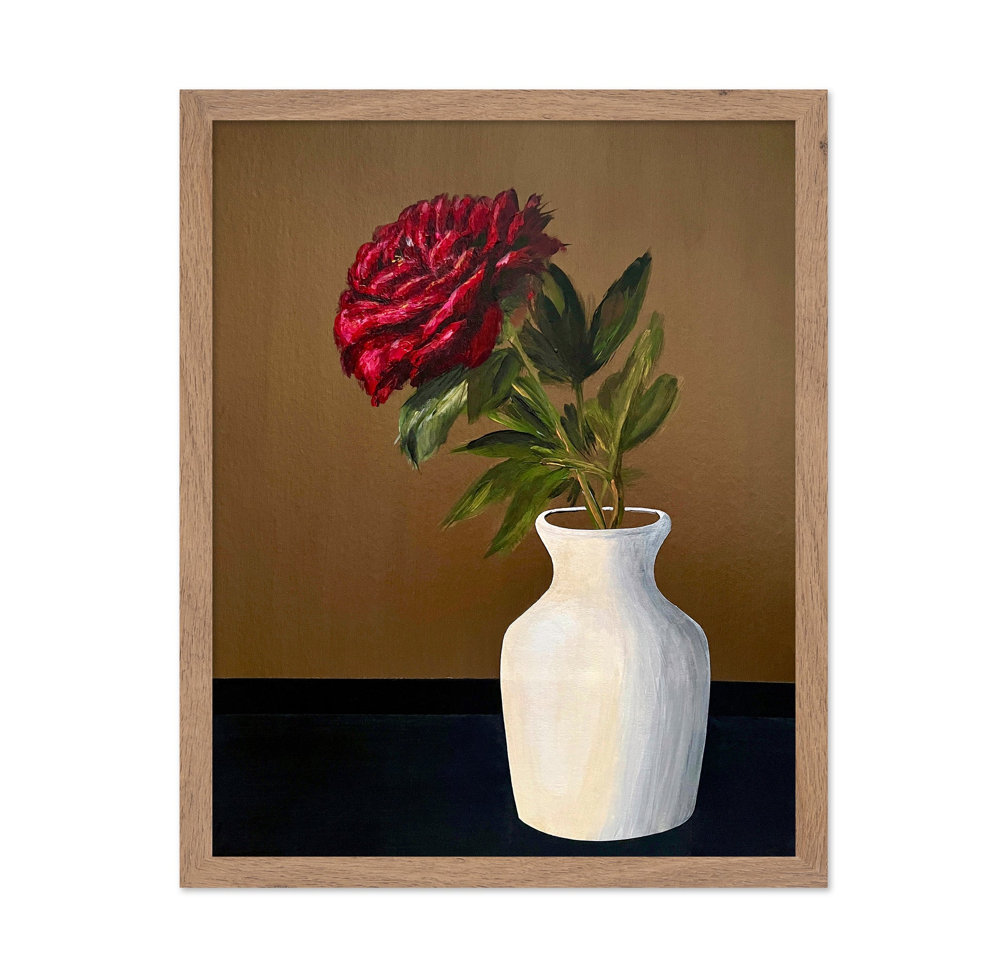 Red Peony White Vase