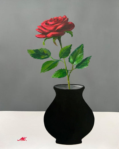 Red Rose Black Vase