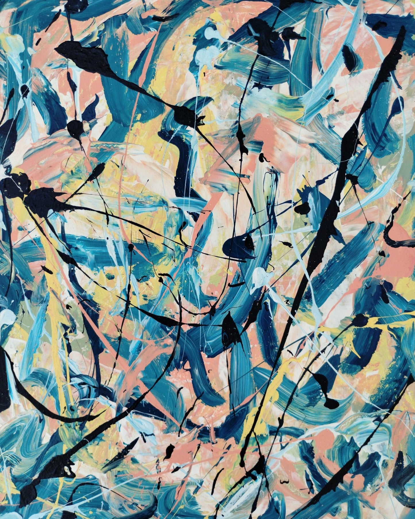 Teal Pink Abstract Painting