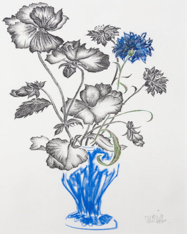 Blue Vase Floral Sketch